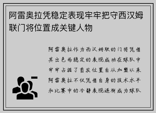 阿雷奥拉凭稳定表现牢牢把守西汉姆联门将位置成关键人物